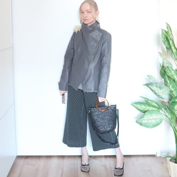 Alfani Gray Vegan Leather Jacket With Big Sherpa Collar - Picture 1 of 14